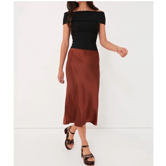 Staud Bronze Silky‎ Satin Angela A-line Midi Skirt - Size 0 - Picture 1 of 10